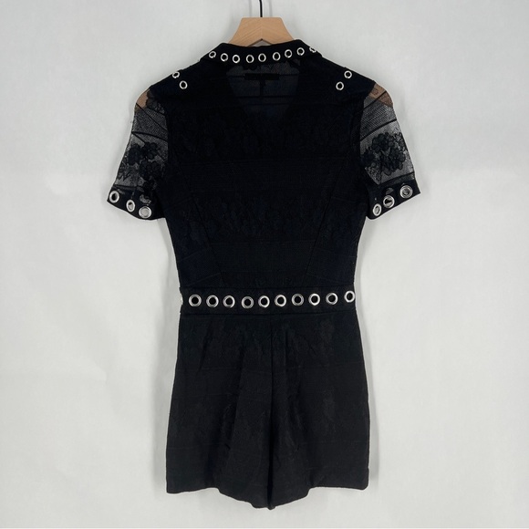 Maje Black Lace Silver Grommet Details Snap Front Collared Romper Size XS - Picture 9 of 16
